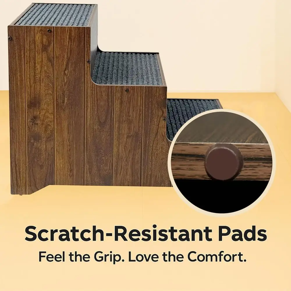 سلالم للكلاب الكبيرة، خطوات خشبية واسعة للحيوانات الأليفة، سلم كلب ثابت غير قابل للانزلاق بثلاث خطوات للسرير العالي والأريكة والأريكة - مقاس صلب مطور