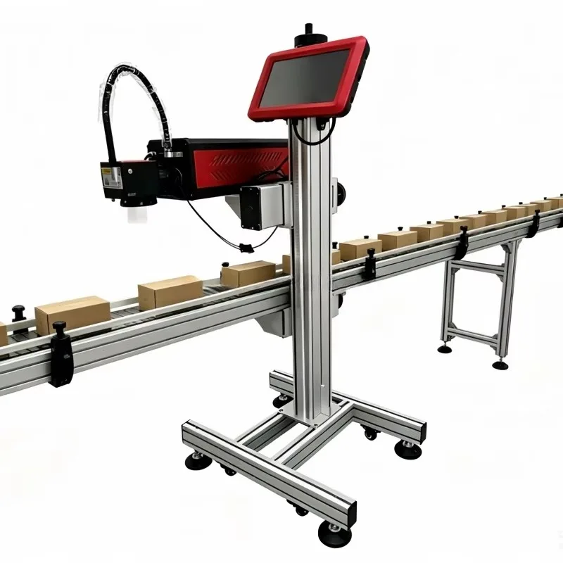 Flying Laser Marking Machine Fiber CO2 UV Optional for Food Auto Electronic Cable Packaging Conveyor Line Coding Customized