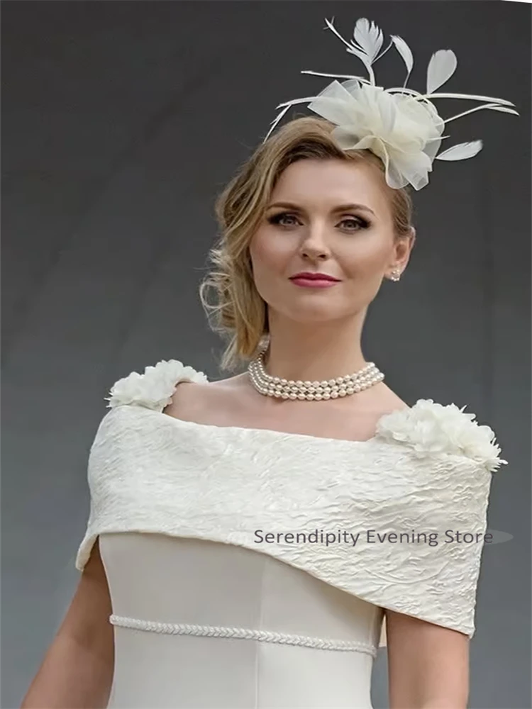 Elegant Mother of the Bride Dress for Women Ivory Off the Shoulder Formal Evening Dresses with Flowers Tea Length Party Gowns