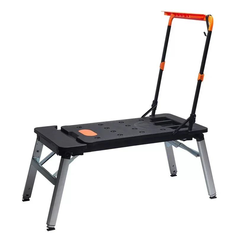 Portable 7-in-1 Multifunctional Folding Workbench with Wheels DIY Woodworking Table Trolley Workshop Tool Outing Handcart