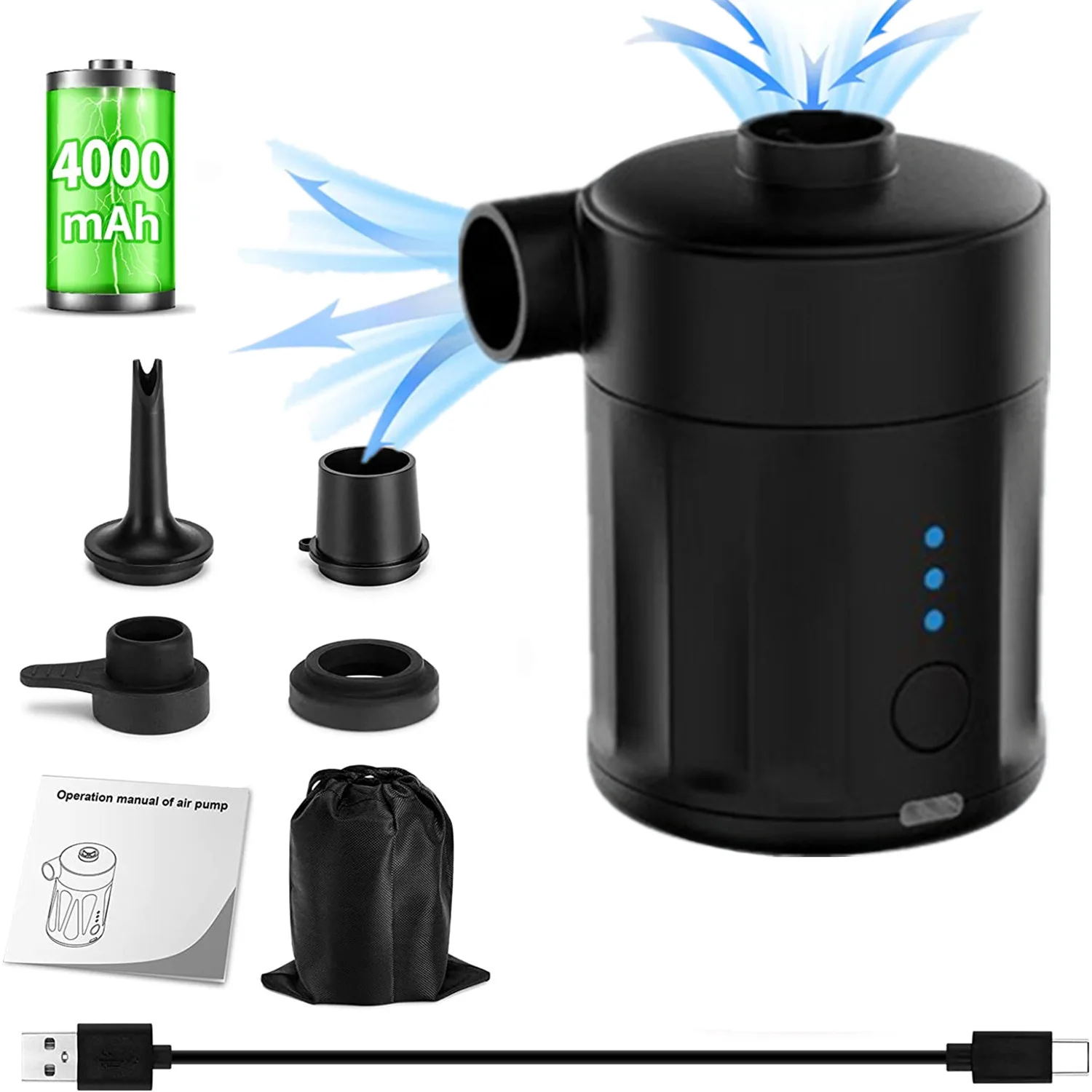 

Воздушный насос для кемпинга, перезаряжаемый мини-воздушный насос с подсветкой для кемпинга, поплавки для бассейна, надувной матрас, вакуумные мешки