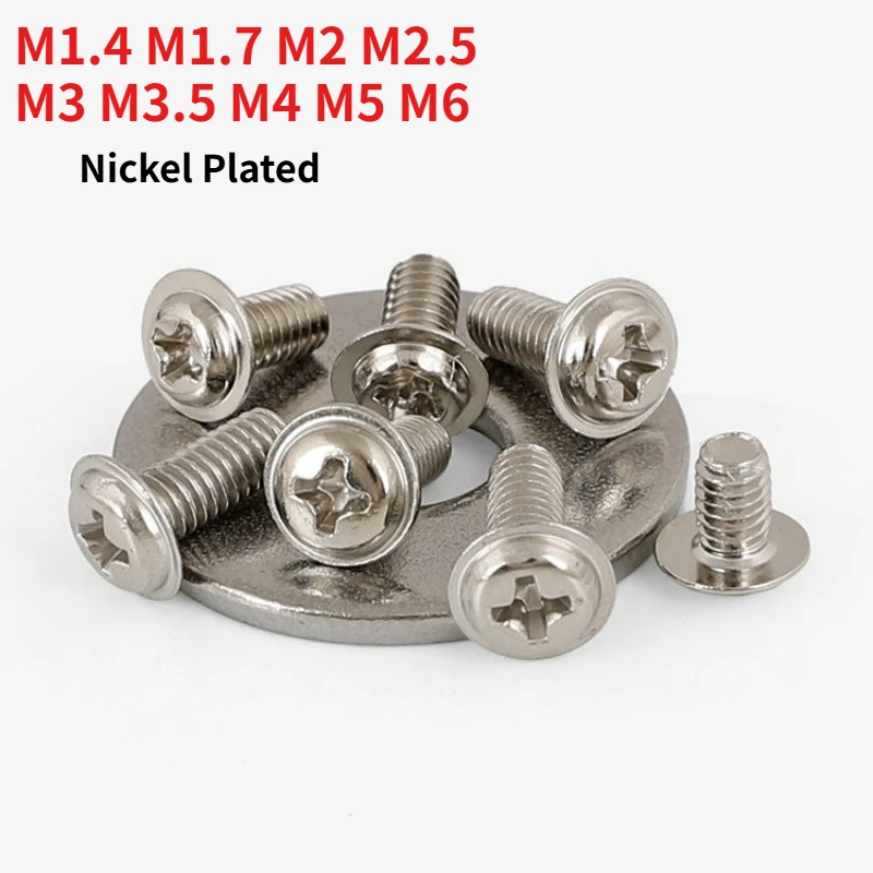 M1.4 M1.7 M2 M2.5 M3M3.5M4M5M6 Black Phillips Pan Head Screw with Integral Washer, DIN 967 Cross-Round Head Collar Machine Screw