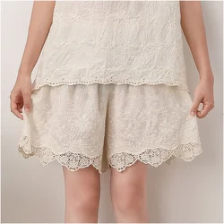 100% Cotton Girl Vintage Rococo Floral Embroidery Lace Loose Shorts Female Fashion Summer Victorian Sweet Gothic Lolita Shorts