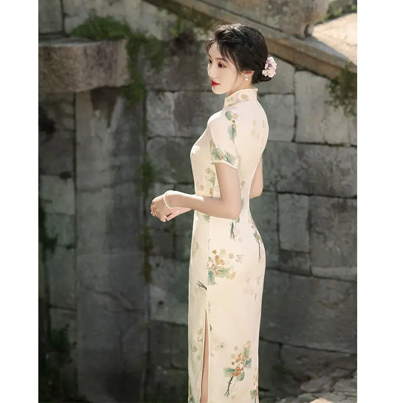 New Vintage Cheongsam - Champagne Color Dress with Modern Design, Elegant Traditional Outfit for Women