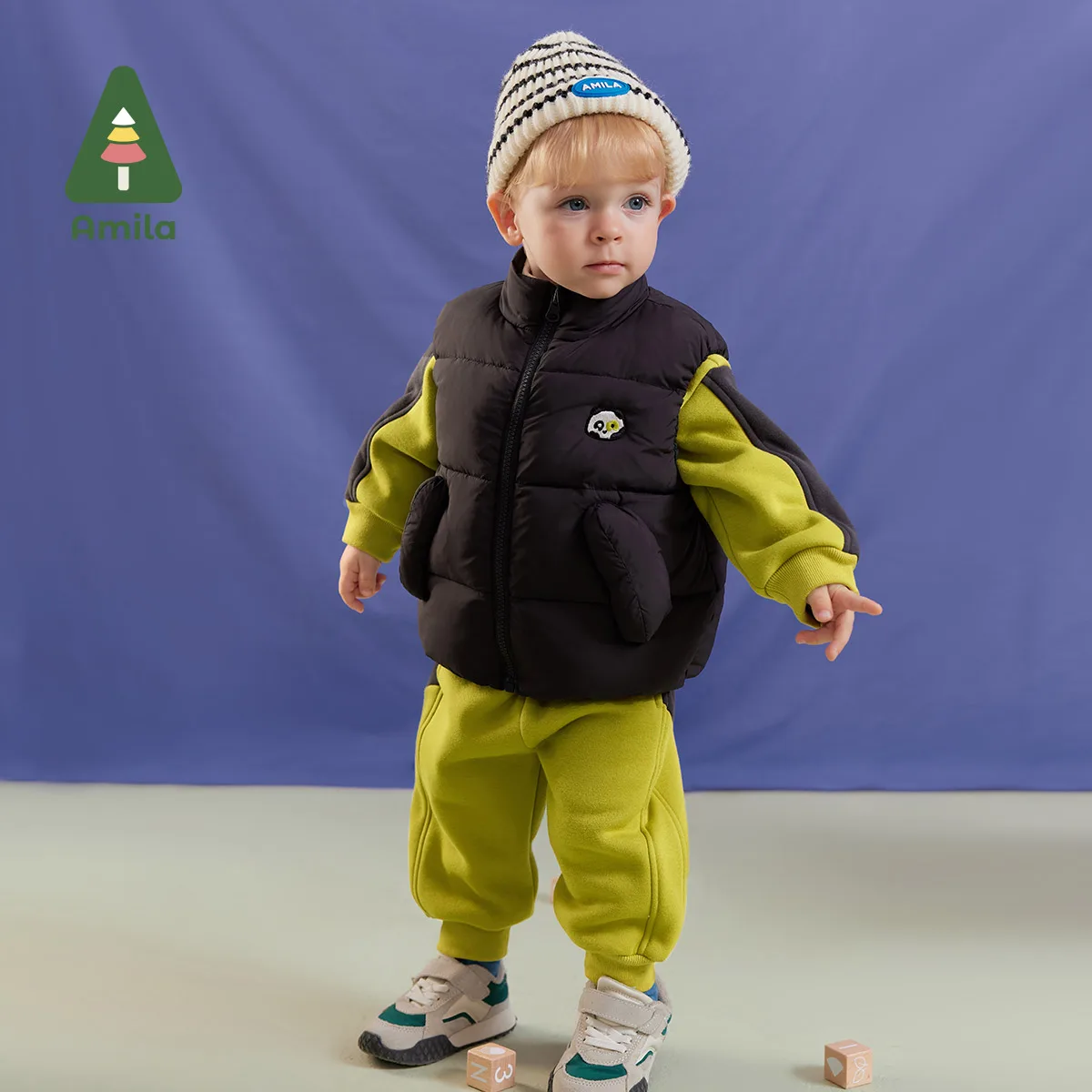 Amila Baby Boy Clothing Set 2024 Winter New Multicolour Fleecing Embroidery Fashion Warm   Baby Clothing