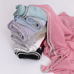 New High Quality Diamond Long Edge Chiffon Scarf Veil Women African Turban Malay Headscarf Muslim Hijab Women Shawl Wrap 2025