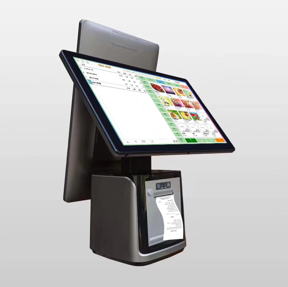 شاشة مزدوجة تعمل باللمس نظام POS معدات الأجهزة OEM Windows 7/10/11 Android 11-14 متجر Google لتسجيل النقدية