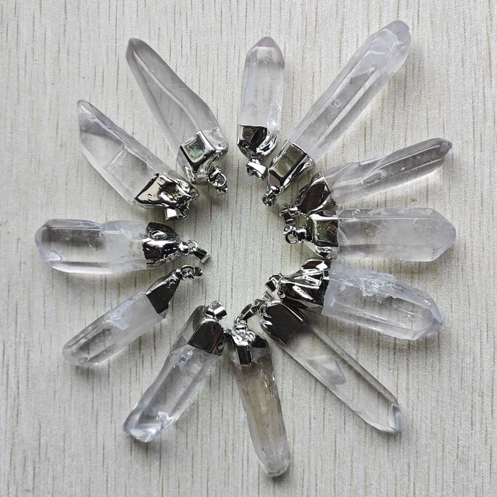 Natural Crystal Gold Color and Silver Color Irregular Prism Pillar Pendants for Jewelry Accessory Making Wholesale 12pcs
