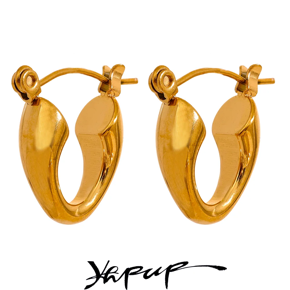 Yhpup Waterproof Stainless Steel Geometric Chic Small Hoop Earrings Prevent Allergy Metal Fashion Golden Jewelry Women Bijoux