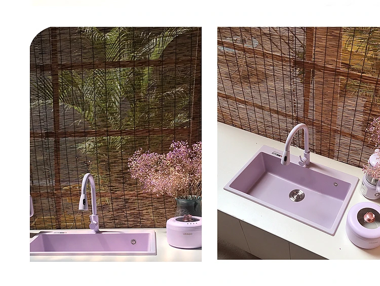 カスタマイズされた紫水晶石大型シングルスロット色のキッチン洗面台シンク手作り新製品プル蛇口付き新しい