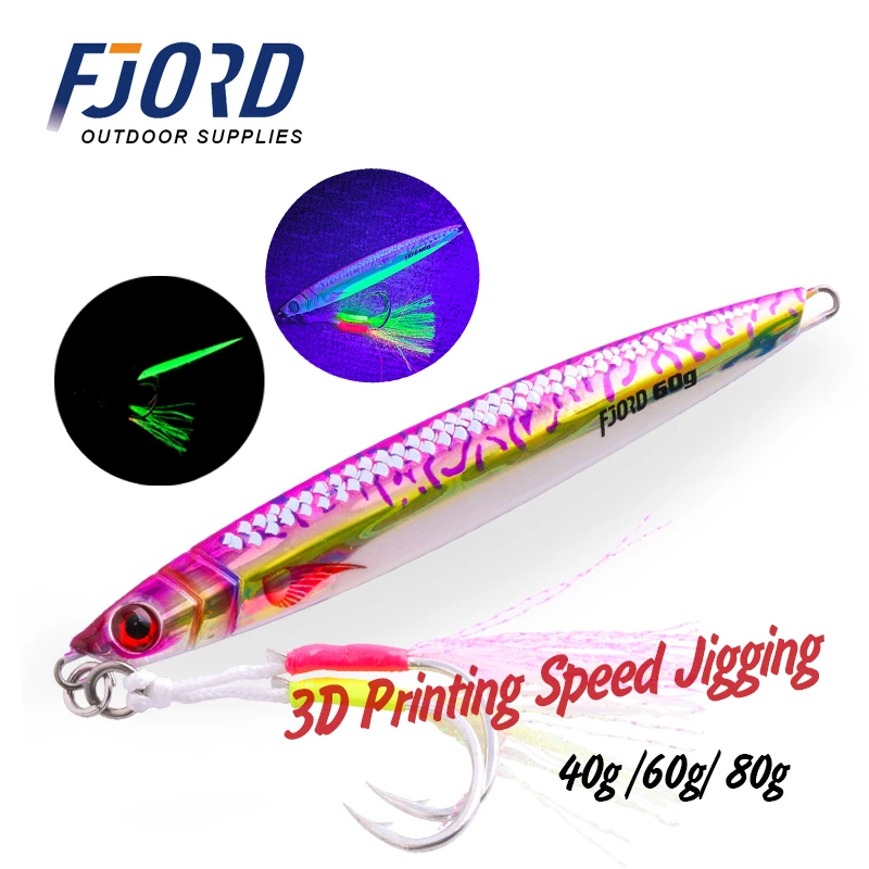 FJORD 40g 60g 80g Jigging de velocidad plantilla de Metal impresión 3D escamas de cuerpo de pescado Señuelos de pesca artículos de pesca de agua dulce y salada aparejos