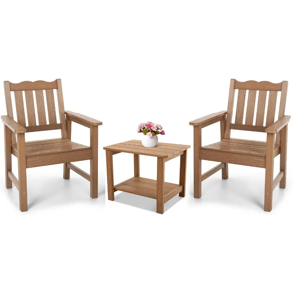 3-Piece All-Weather Garden Chairs Set of 2 with Table, Outdoor Dining Chair with 400 Lbs Weight Capacity, Patio Bistro Set