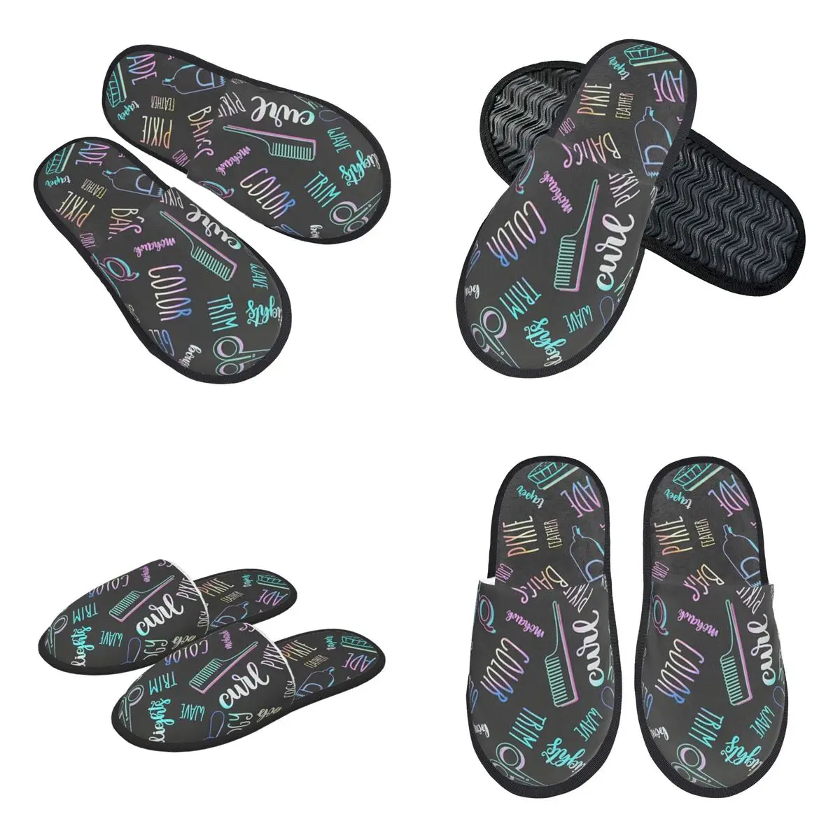 Custom Salon Hair Dressing Tool Pattern Slippers Memory Foam Warm Soft Women House Slipper Bedroom Comfy Shoes