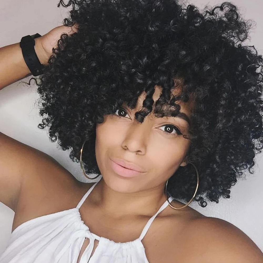 

Afro Curly Hair Wigs Shoulder Length Curly Wigs For Women Synthetic Fiber Kinky Curly Wig For Daily Use