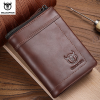 BULLCAPTAIN RFID Fashion Leather Men's Wallet Retro Short Wallet Clutch Bag Men's Zipper Wallet Card Case Coin Purse