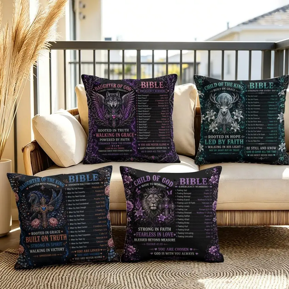 Bible Emergency Verses Cushion Cover Soft Plush Throw Pillow Cover Double-Sided Decorative Cushion Case Sofa Bedroom Home Decor