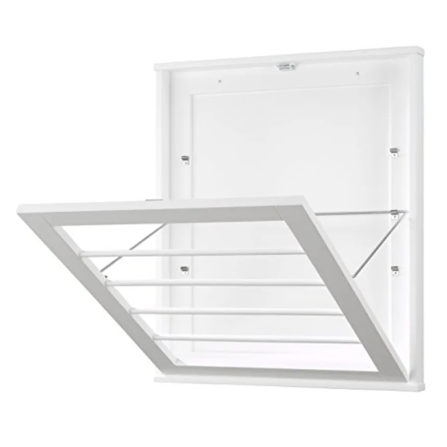 

MDF Wood Steel Wall Mounted Drying Rack for Storage White