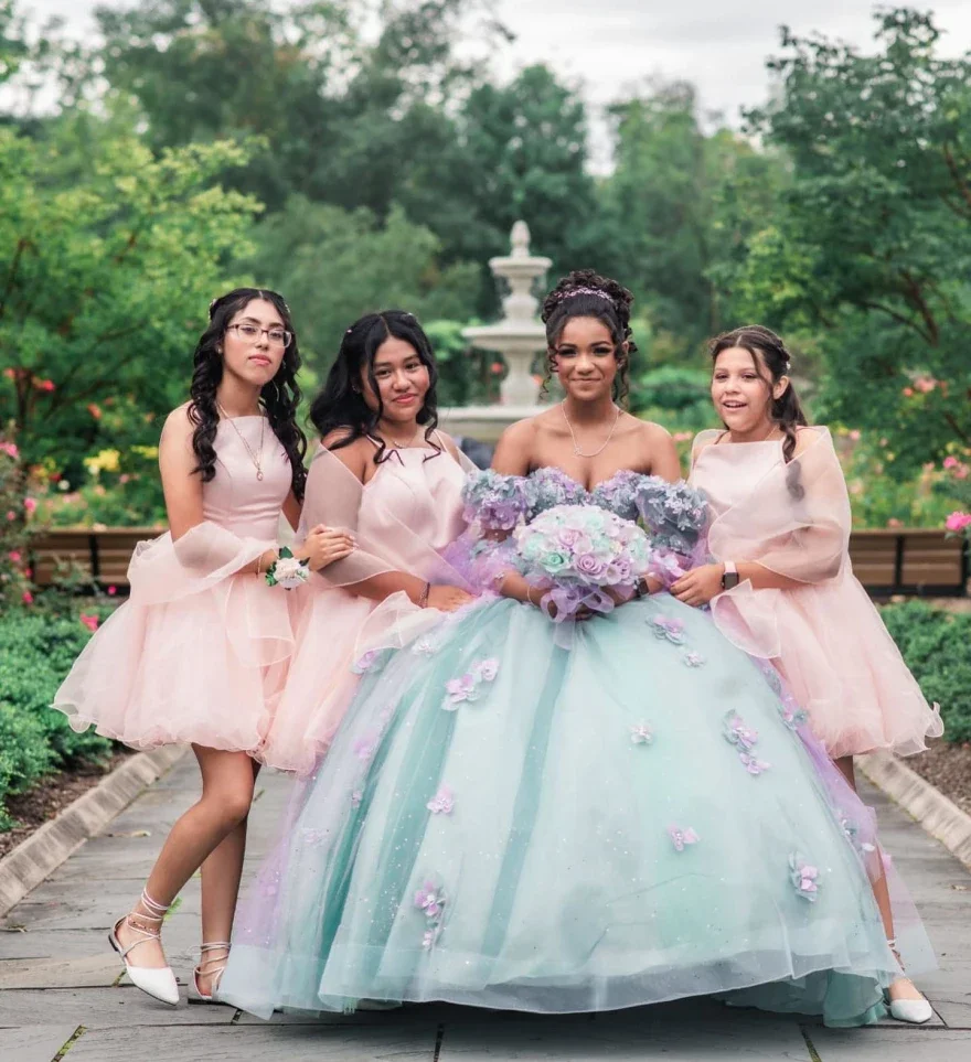 ANGELSBRIDEP 15 Years Old Quinceanrea Dress Ball Gown  2024 Pink Flowers Applique Sweet 16 Mexican Vestido De 15 Quinceañeras