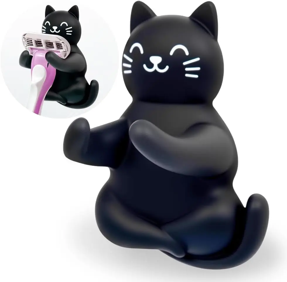 

Black Cat Razor Holder for Shower Wall with Adhesive Mount, Cute Bathroom Organizer for Women Men