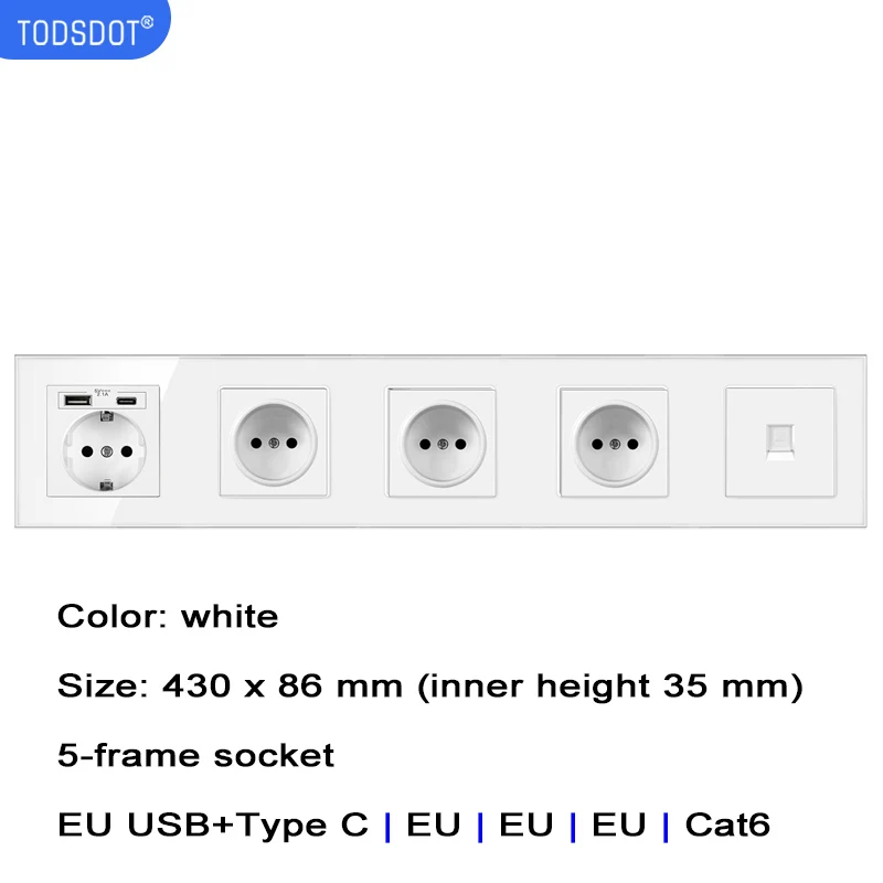 

DIY Free Combination Wall Switch Socket White 5 Frame Panel Cat 6 USB EU Multi Frame Type C High Speed Charge