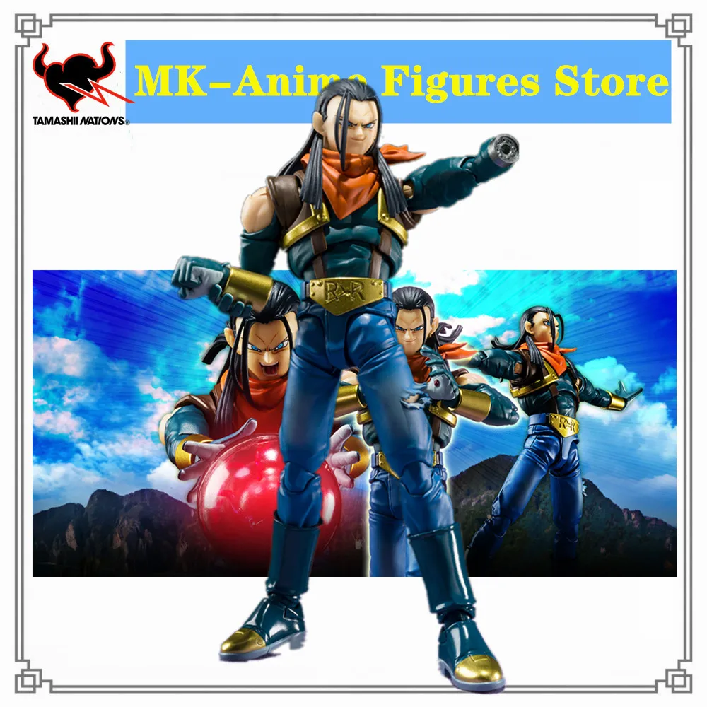 Original Anime Figure Bandai Dragon Ball Super S.H.Figuarts SUPER ANDROID 17 Action Figurine Toys Model Doll Collector 15.5cm