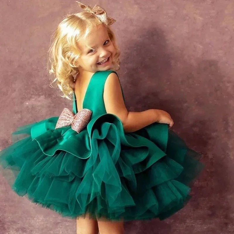 Christmas Dress for Baby Girls 1st Christening Toddler Kids Party Tutu Dresses Princess Formal Gown Green Santa New Year Costume