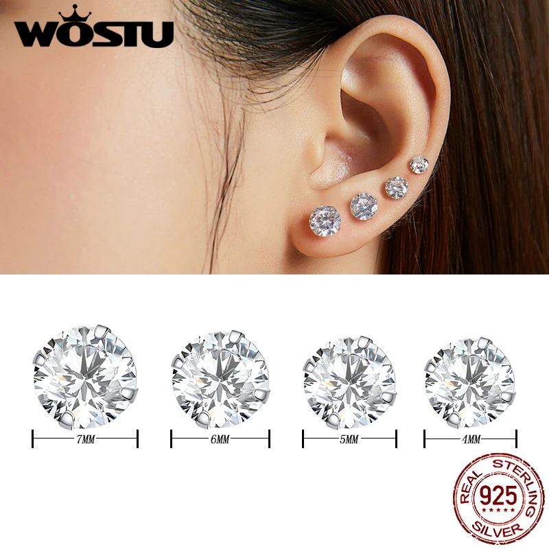 WOSTU 4 Farben 925 Sterling Silber Exquisite Zirkon Stud Ohrringe Für Frauen Schwarz Lila Gold Rot Kleine Ohrringe Schmuck CTE166