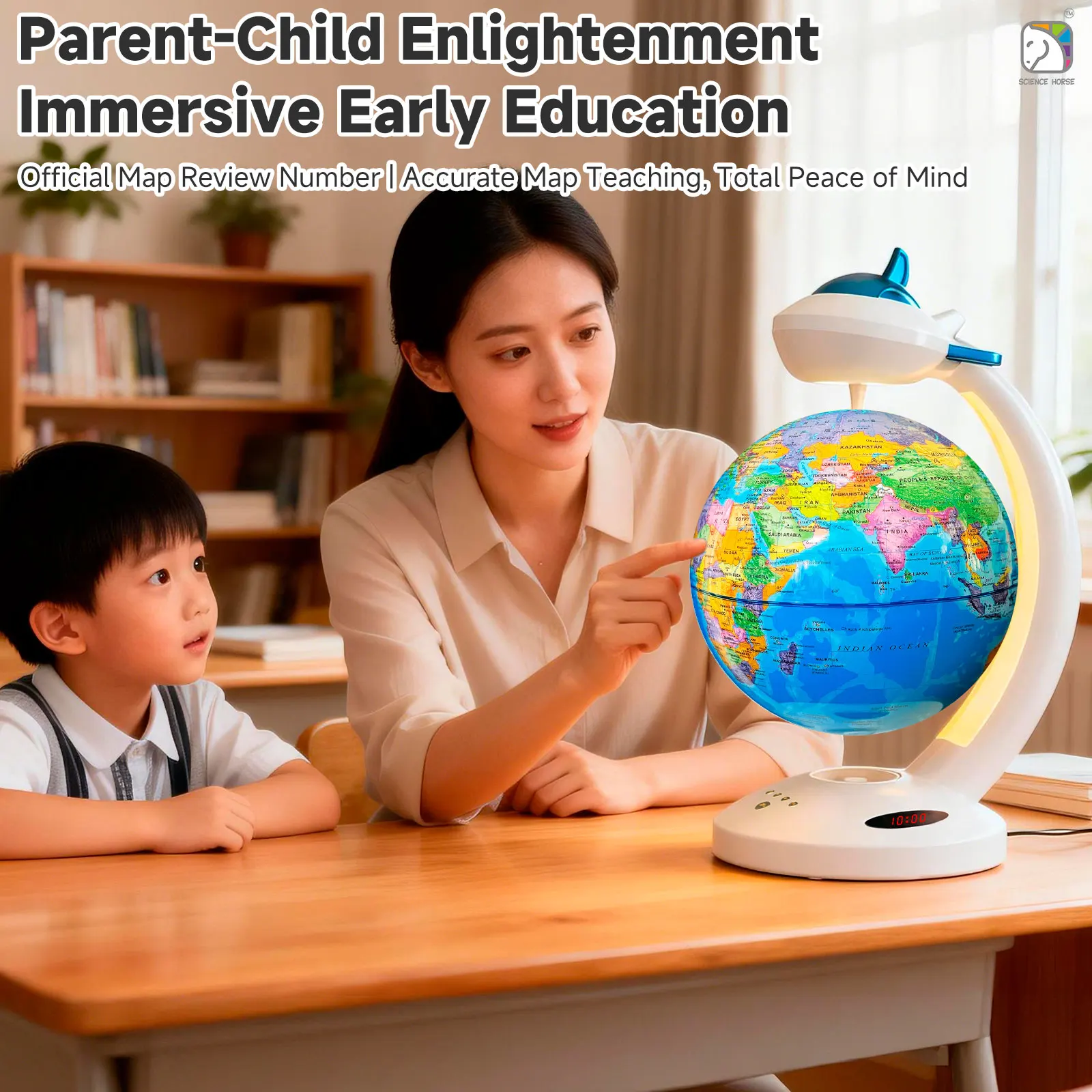 Magnetic Levitation Rotating Globe, Automatic Levitation Rotating Belt, Ambient Night Light, Bluetooth Speaker, Clock Display view 2