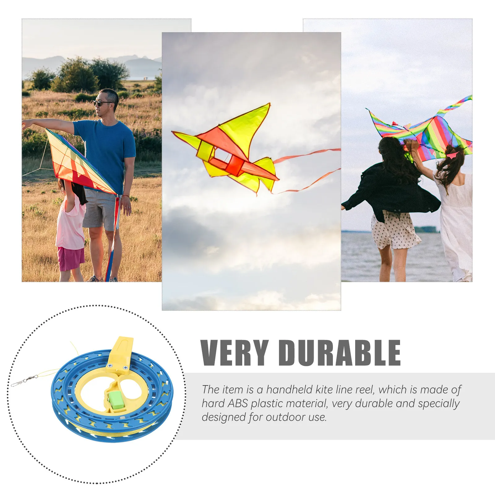 1 pz Mulinello per aquilone in plastica 18 cm Azzurro 200M con filo in acciaio colorato con perline di cristallo, resistente in ABS, per aquiloni da esterno con freno a mano