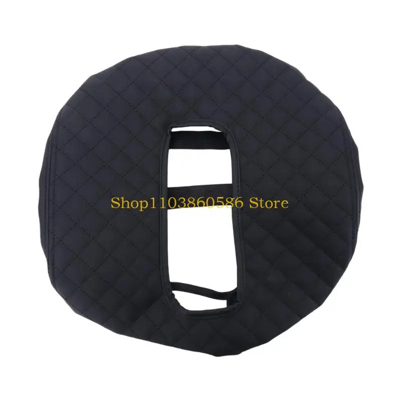 242A Center Console Guard Cover in Black PU Leather with Quilted Pattern, Gathered Elastic Edge and Installation That Requires