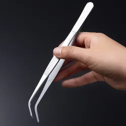 1pcs Stainless Toothed Tweezer Steel Elbow Straight Tweezers Aquarium Clip Long Tongs Medical Tweezers Forceps Pet Feeding Tools