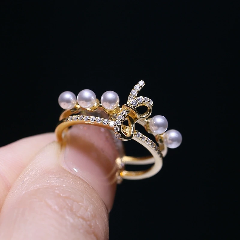 S925 Sterling Silver Adjustable Finger Ring Mountings Base Setting Findings Jewelry Mount Accessories for 3-4mm Pearls 3pcs/lot