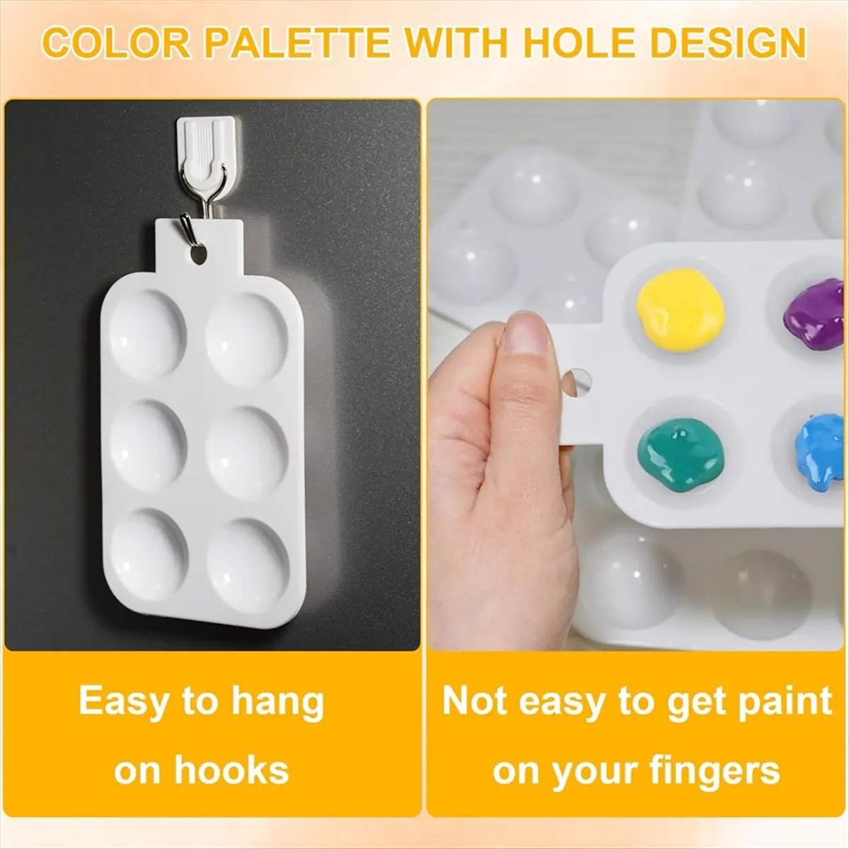 A72P 24 Pieces Paint Tray, White Plastic Paint Tray with Hanging Holes, 6 Rectangular Watercolor Palettes DIY Crafts