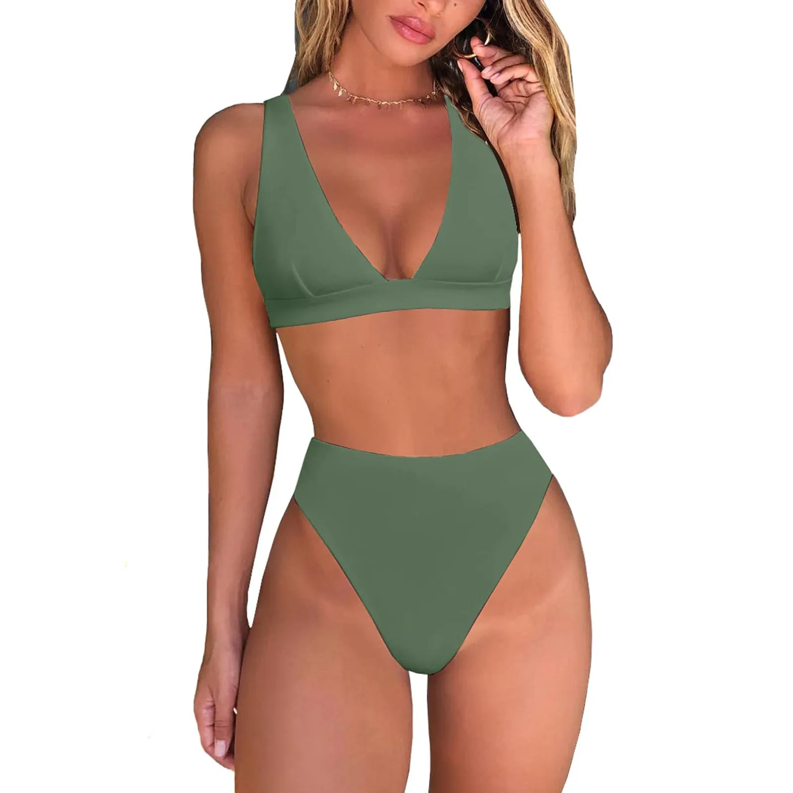 

Womens High Waisted Thongs Bikini Sets Sexy Brazilian Triangle Top Deep V Neck Two Piece Swimsuit 2024 Summer Beach Bathing Suit