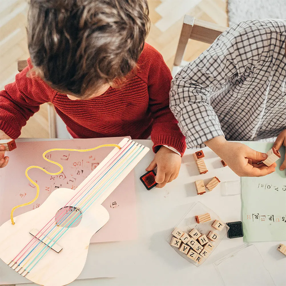 

5Pcs Unfinished Wooden Guitar for Kids DIY Painting Craft Creative Music Instrument Educational Hands-on Activity Set