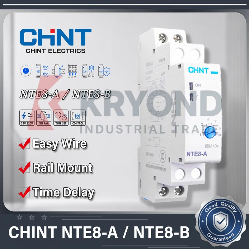 CHINT NTE8-A/B Time Delay Relay Adjustable Power On Off Modes 220VAC 24VDC 0.1s-480min DIN Rail Industrial Automation Controls