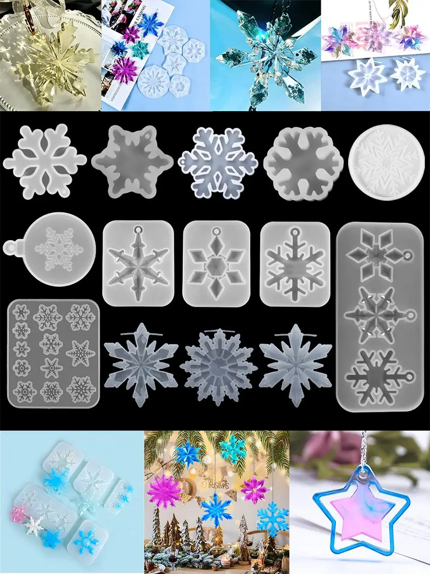New Christmas Multi Shapes Snowflake Pendant Silicone Mold Hanging Epoxy Resin Mould For DIY Christmas Tree Decor Jewelry Making