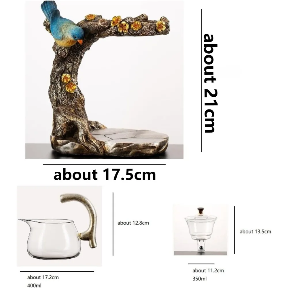 Glass Kungfu Teapot Set Tea maker with Infuser Semi Automatic Drip Rotating Bowl Tea Pot Set Animal Bird Design for Home Office view 2
