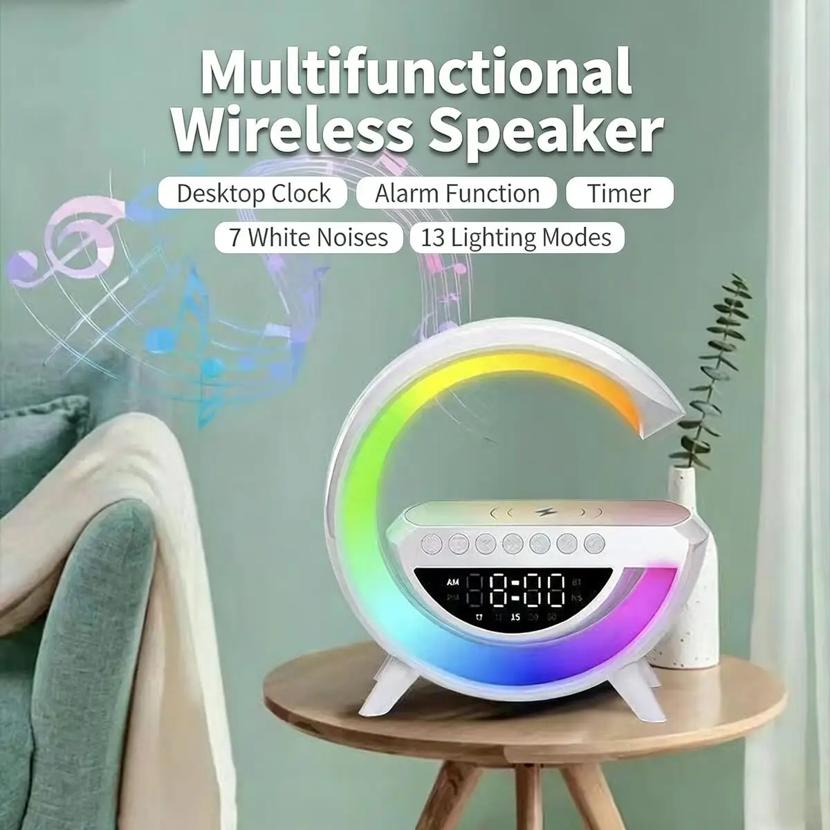 

"G"-Shaped Creative Wireless Bluetooth Speaker Wireless Charging Alarm Clock Ambient Light Multi-Function for Music Decoration