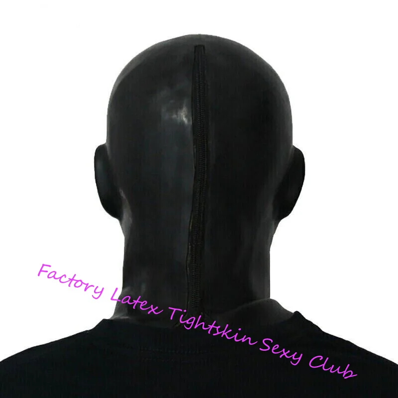 Black Latex Moulded Men Mask Rubber Hood 0.6.mm (fits Head Around 59-63cm) with Back Zip