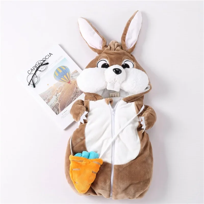 Child Rabbit Bunny Cosplay Costume Cute Baby Animal Hoodie Vest with Carrot Winter Pyjamas Thickening 1-2T 2-3T