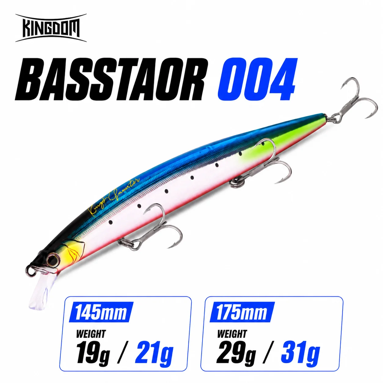 KINGDOM BASSTAR 004 Weitwurf-Minnow-Köder 145mm 175mm Harter Köder Angelwobbler 19g-31g Realistisch für Barsch, Hecht und Meeresangeln