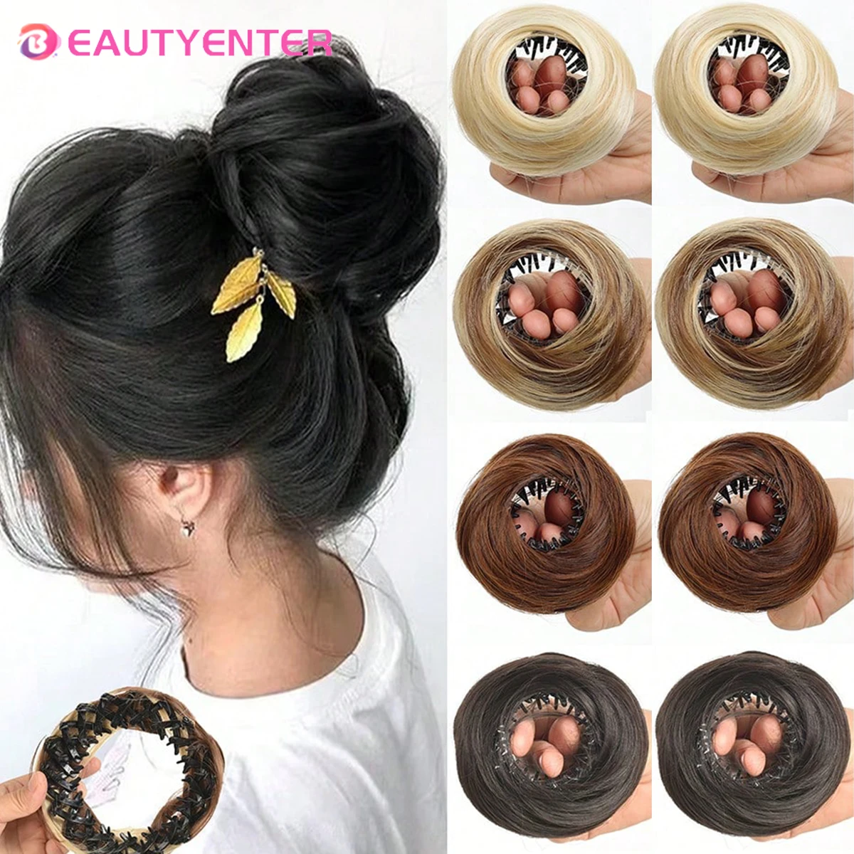 

Synthetic Hair Bun With Circle Elastic Clips Straight Donut Updo Hair Wig Bird's Nest Shaped Retractable Hairpieces