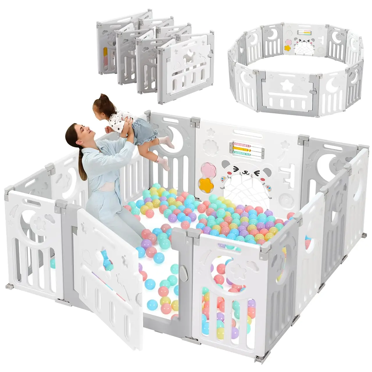 

Playard for Babies and Toddlers, 14-Panel Foldable Playpen Adjustable Portable Play Area, Indoor/Outdoor Kids Active Center with