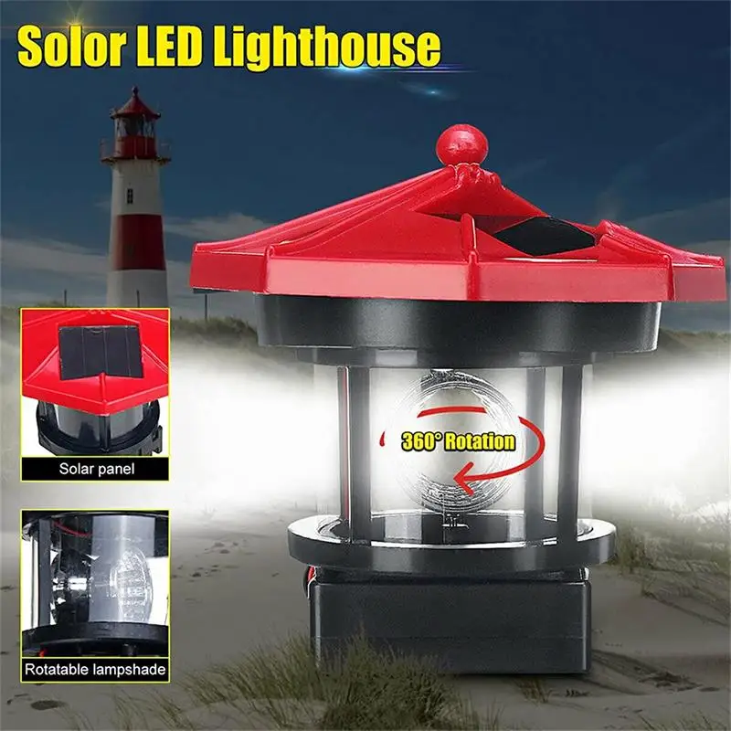 

Resin LED Lighthouse Shape Solar Light Garden Fence Yard Outdoor Decoration Smart Sensor Beacon Rotating Beam Lamp