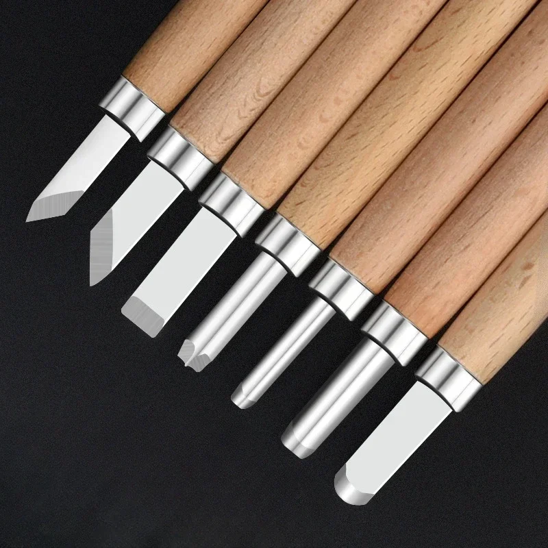 Woodworking Carving Knife Set Alloy Steel Blade Carpenter Seal Carving Sample WoodenHandle Grinding Stone Household Tools DIY