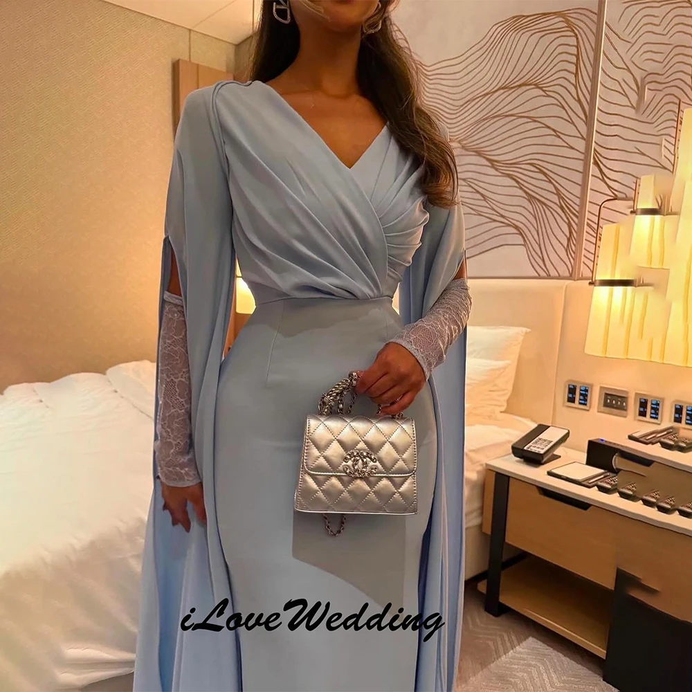 A-Line Prom Dresses Floor-Length V-Neck Full Sleeve Evening Gown Simple Fashion Draped Pleat Casual Party Gown 2025 Customized