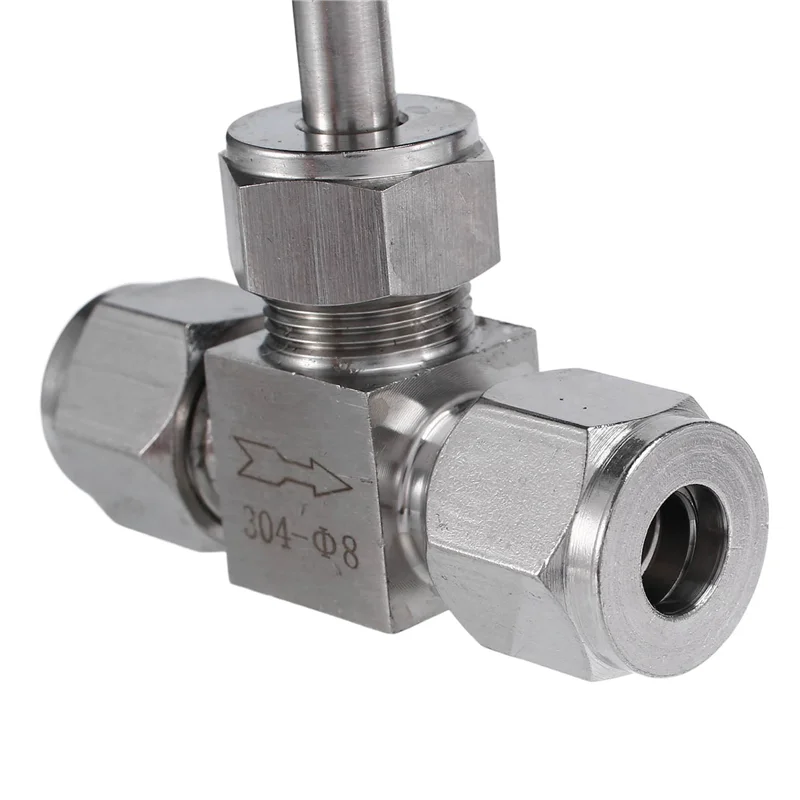 Adjustable Needle Valve O.D 8mm Tube Stainless Steel 304 High Pressure Acid Proof Straight Card Set Crane