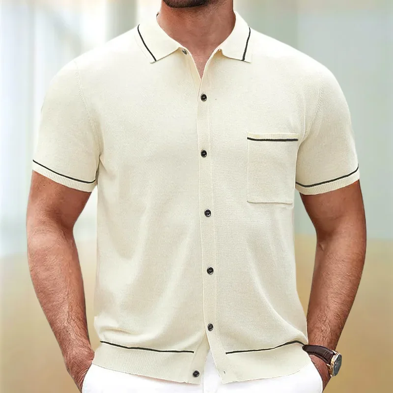 LIBIELIY Japanese And Korean Style Men's Summer New Single-breasted Knitwear Men's High-end Anti-pilling Ice Silk Knitted Polo S