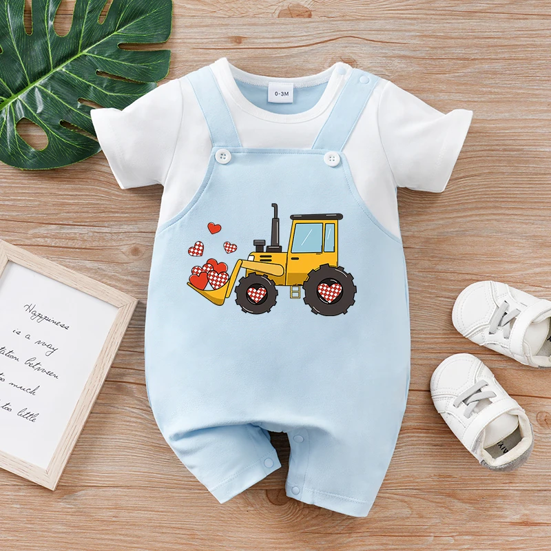 

Newborn baby summer blue fake suspender Valentine's Day cute car with little heart Comfortable Soft Round Neck Knitted Trendy